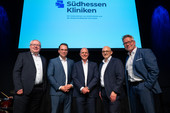 Von links nach rechts: Klinikdezernent André Schellenberg, Sven Axt, Sprecher der Geschäftsführung Klinikum Darmstadt und Geschäftsführer AGAPLESION Elisabethenstift, Dr. Markus Horneber, Vorstandsvorsitzender AGAPLESION gAG, Michele Tarquinio, Pflegerischer Geschäftsführer Klinikum Darmstadt, Dr. Jörg Noetzel, Medizinischer Geschäftsführer Klinikum Darmstadt. Die Bilder können Sie rechte- und honorarfrei verwenden. Bildnachweis: Klinikum Darmstadt