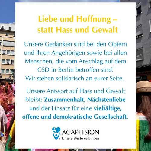 Wir sind mit unseren Gedanken bei den Opfern und Angehörigen des Berliner CSD-Anschlags. Wir senden Liebe und Hoffnung...